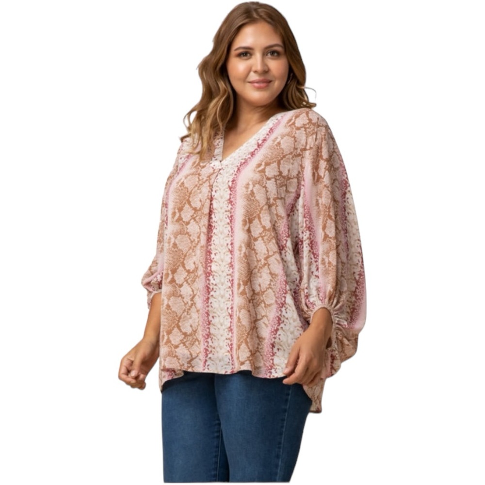Entro Women's Small Reptile Snake Long Sleeve Chiffon Blouse‎ Top V Neck - Picture 10 of 10